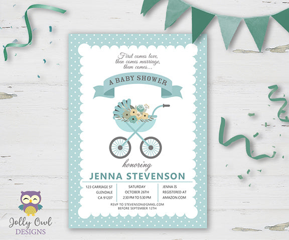 Boy Carriage Baby Shower Party Invitation