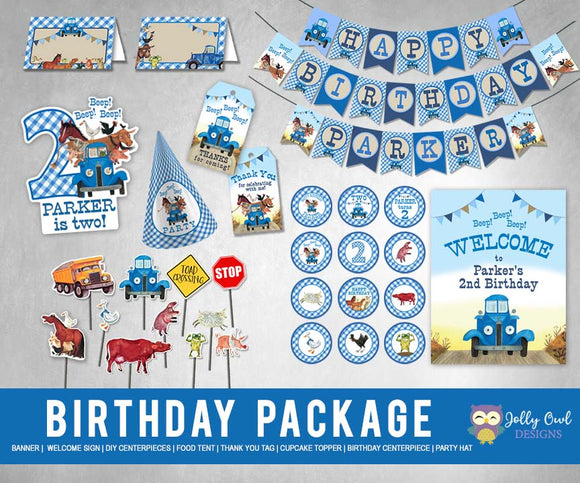 Little Blue Truck Birthday Party Package - PERSONALIZED
