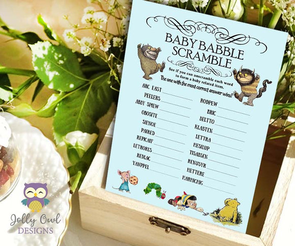 Book Themed Baby Shower WORD SCRAMBLE Game Card