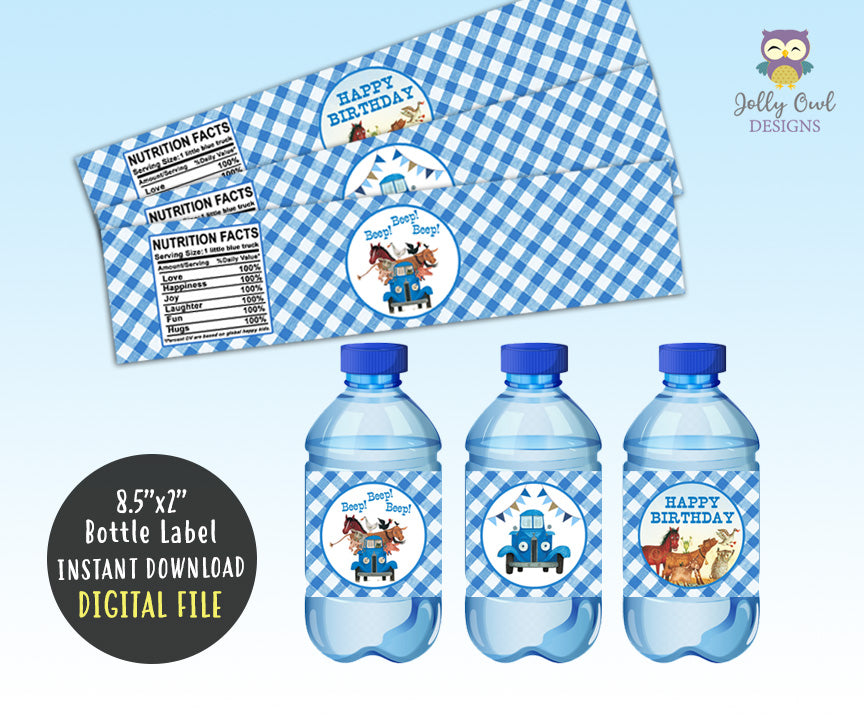 Little Blue Truck Water Bottle Label for Birthday Party - Digital File – Jolly Owl Designs for Free Printable Birthday Water Bottle Labels