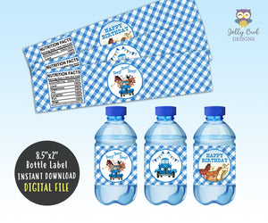Little Blue Truck Water Bottle Label for Birthday Party - Digital File