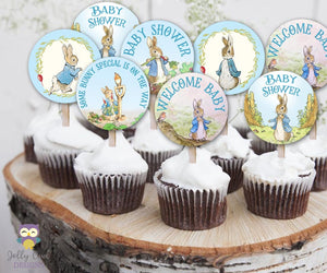 Peter Rabbit Baby Shower Cupcake Toppers Party Circle – Jolly Owl
