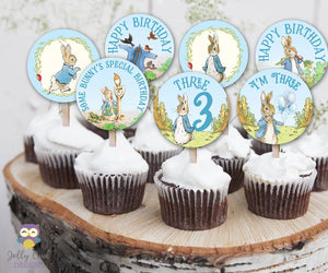 Peter Rabbit Birthday Cupcake Toppers Party Circle for Age 3
