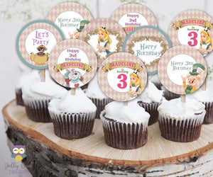 Alice In Wonderland Personalized Cupcake Toppers