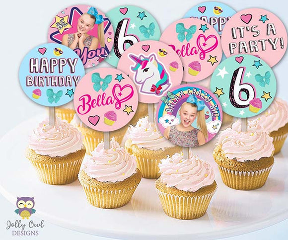 Jojo Siwa Cupcake Toppers | Personalized Birthday Party Circles