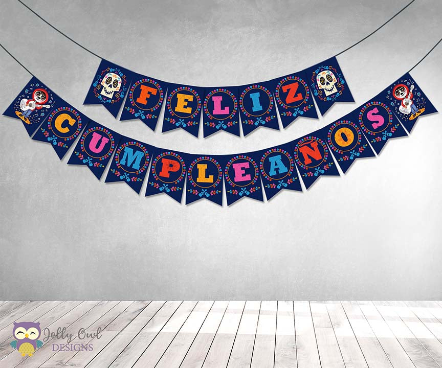COCO Theme Feliz Cumpleanos Printable Banner – Jolly Owl Designs for Free Printable Purple Birthday Banner