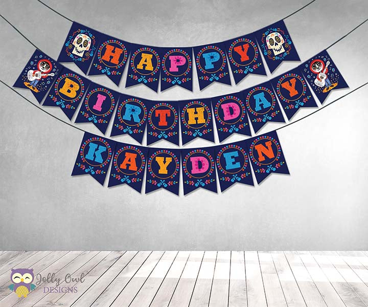 COCO Theme Happy Birthday Printable Banner – Jolly Owl Designs