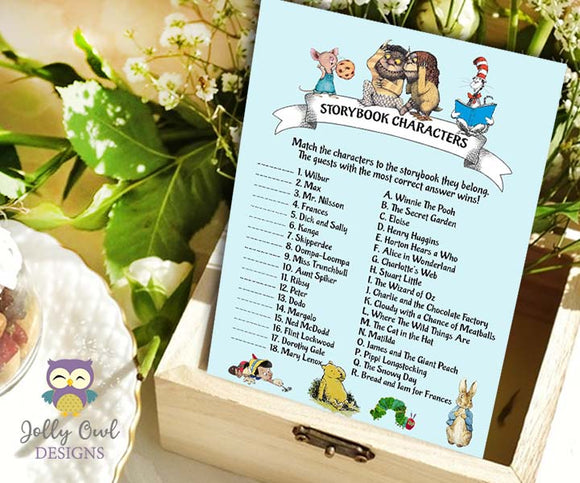 Book Themed Baby Shower Game - Character Match