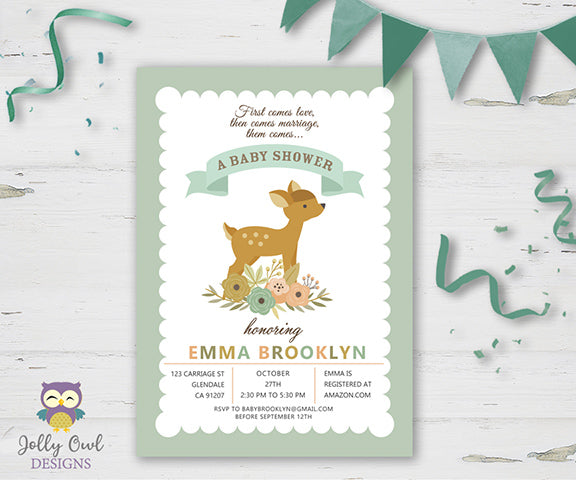 Baby Shower Party Invitation - Fawn Baby Deer