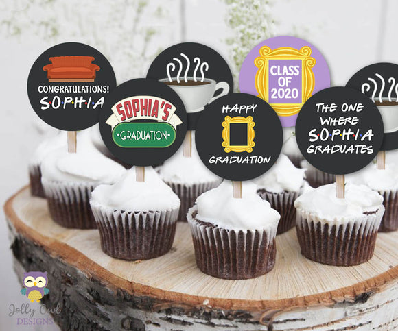 Friends TV Cupcake Toppers Personalized Graduation Party Circles