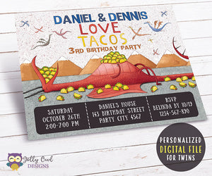 Dragons Love Tacos Birthday Party Invitation - For Twins