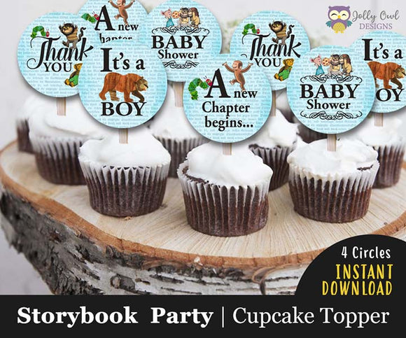 Storybook Themed Cupcake Toppers - Baby Shower It's A Boy