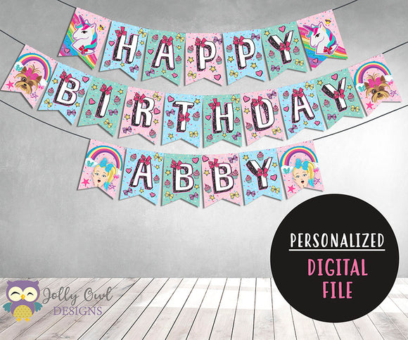 Jojo Siwa Theme Happy Birthday Printable Banner Personalized