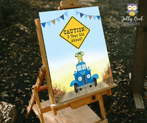 Little Blue Truck Birthday Party Poster Sign - CAUTION: 2 Year Old Ahead