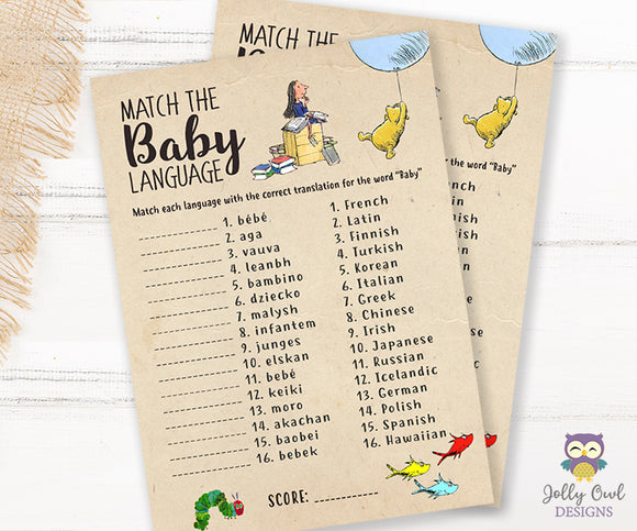 Story Book Themed Baby Shower Game - Baby Language