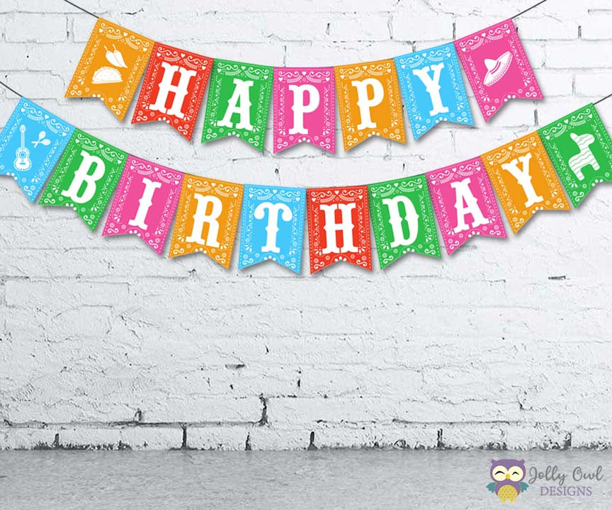 Mexican Fiesta Happy Birthday Banner – Jolly Owl Designs