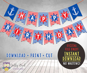 Nautical Theme Happy Birthday Printable Banner Digital File