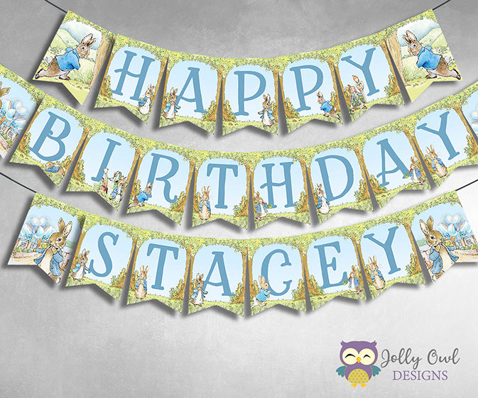 Peter Rabbit Printable Banner - Happy Birthday – Jolly Owl Designs for Free Printable Birthday Banners Personalized