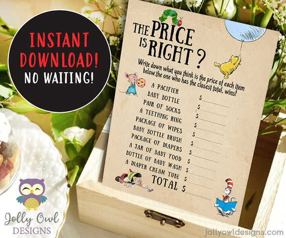 Book Themed Baby Shower Game Card - The Price is Right