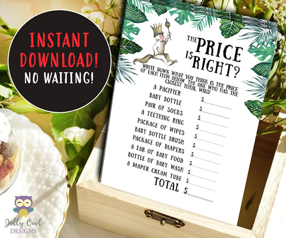 Where The Wild Things Are Baby Shower Game Card - The Price Is Right