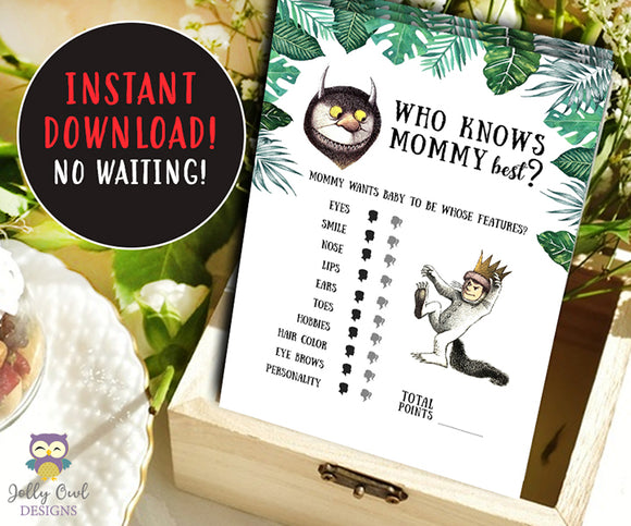 Where The Wild Things Are Baby Shower Game Card - Who Knows Mommy Best?