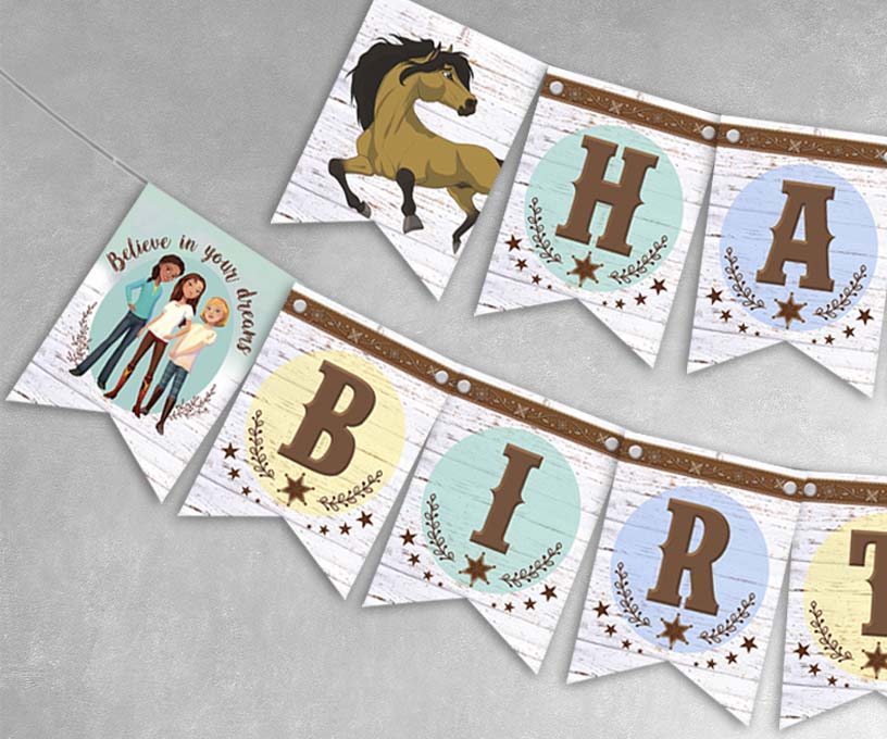 Spirit Riding Free Personalized Happy Birthday Banner – Jolly Owl Designs