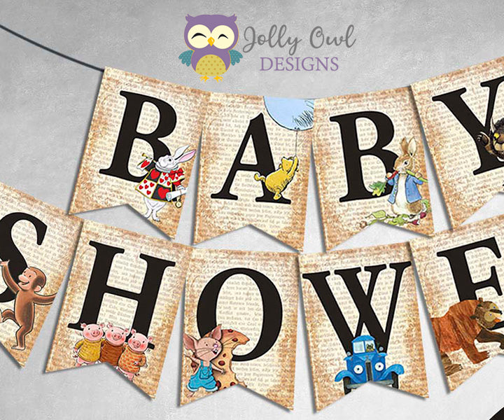 Book Themed Printable Baby Shower Banner Decoration – Jolly Owl Designs book-themed-printable-baby-shower-banner-decoration-jolly-owl-designs