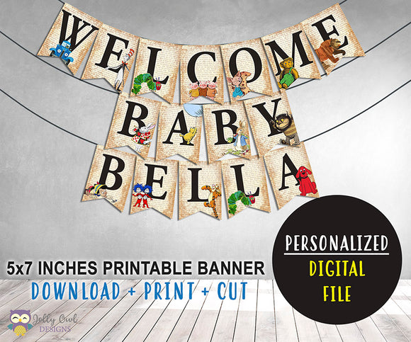 Book Themed Baby Shower Printable Banner - Welcome Baby