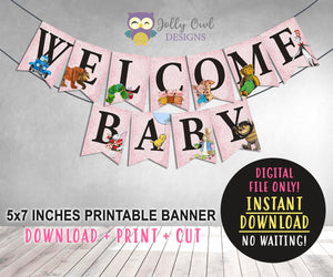 Story Book Themed Baby Shower Printable Banner - Pink
