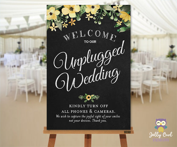 Floral Unplugged Wedding Sign