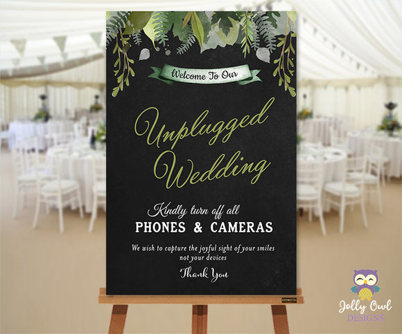 Green Garden Themed Unplugged Wedding Sign