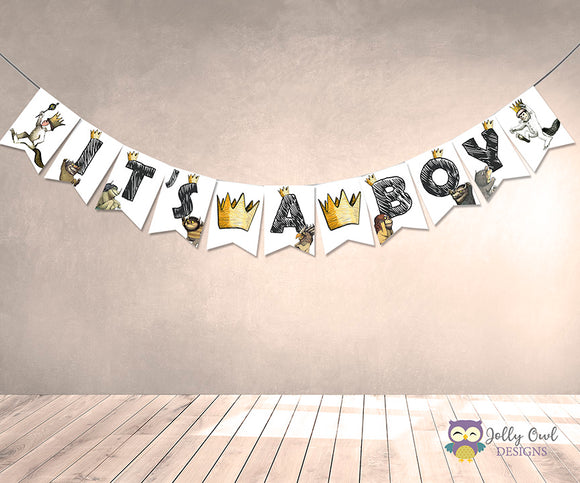 Where The Wild Things Are Baby Shower Printable Banner - It's A Boy