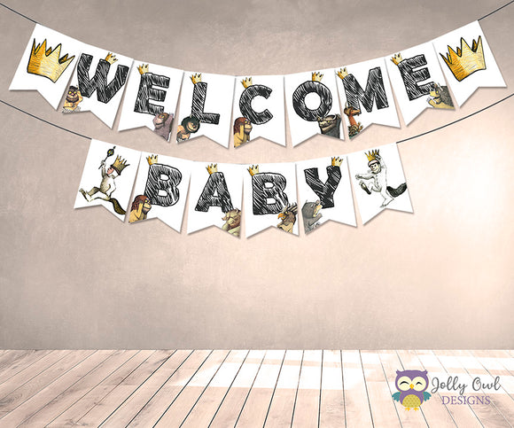 Where The Wild Things Are Baby Shower Printable Banner - Welcome Baby