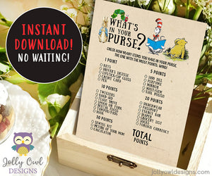 Book Themed Baby Shower Game - What's In Your Purse