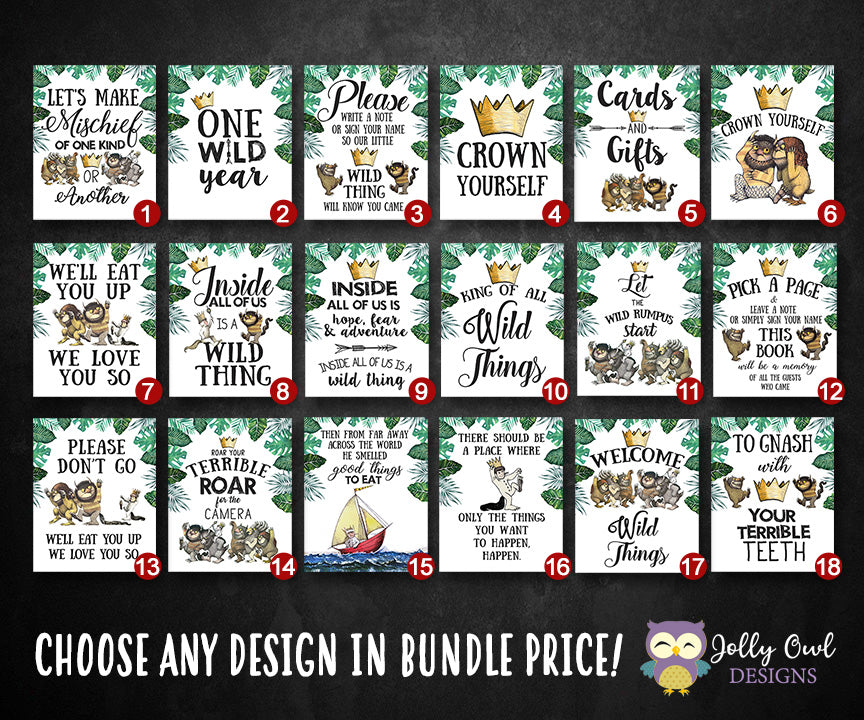 Where The Wild Things Are Party Signs / Digital File 8x10 Inches – Jolly Owl Designs for Where The Wild Things Are Free Printables