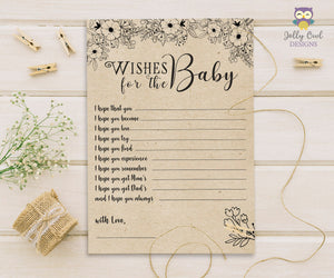 Rustic Floral Themed Baby Shower Game Card Wishes for the Baby