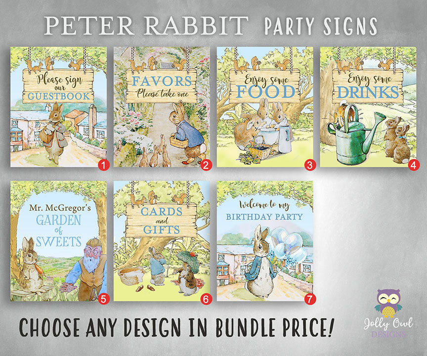 Peter Rabbit Party Signs Bundle Set – Jolly Owl Designs