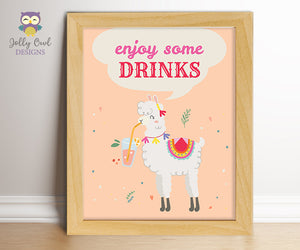 Llama Birthday Party Signs - Enjoy Some Drinks
