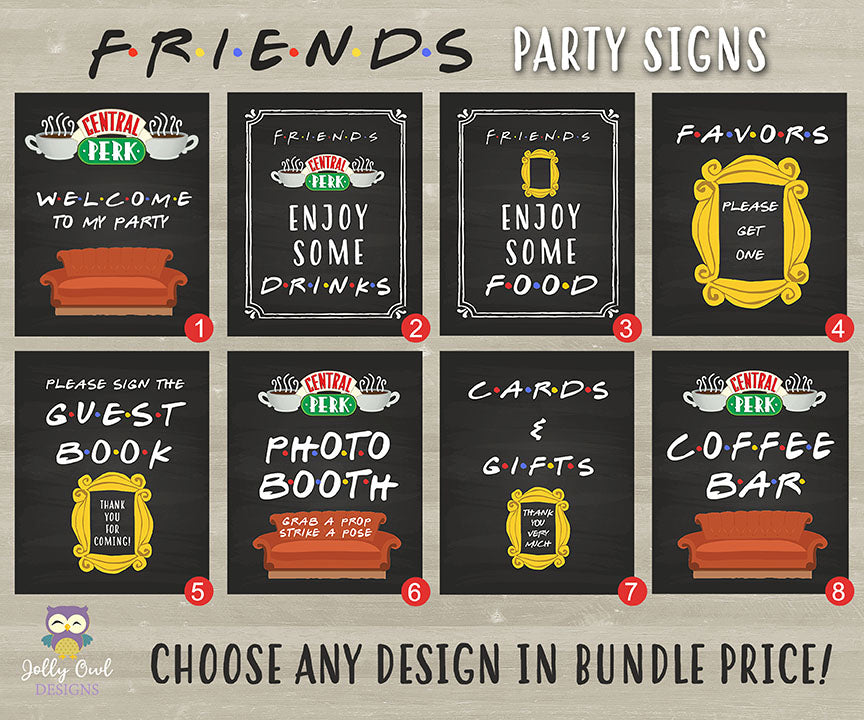 Friends Kitchen Sign FRIENDS TV Party Signs Bundle – Jolly Owl Designs
