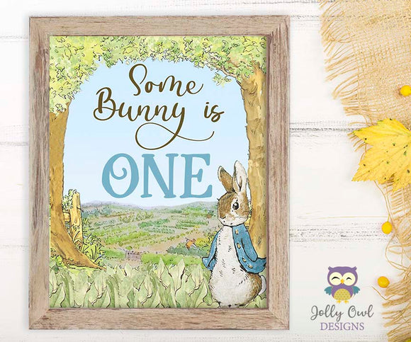 Peter Rabbit Birthday Party Signs - Some Bunny Is One