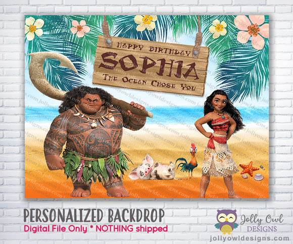 Moana and Maui Party Backdrop – Jolly Owl Designs