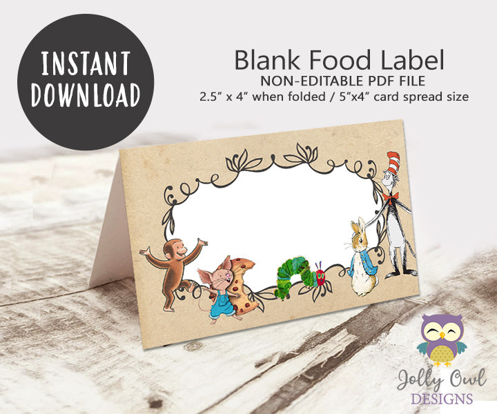 food tent cards Blank Label for Storybook Party – Jolly Owl Designs Size:58cm(XXL)(Above 6'3