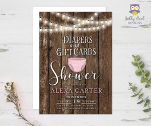 Diapers and Gift Cards Shower Invitation