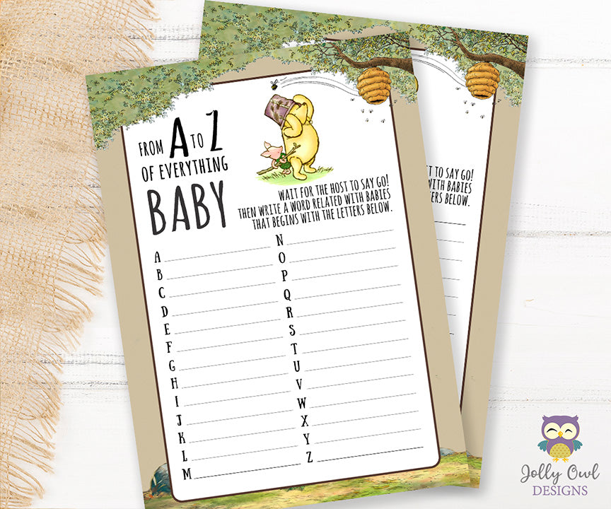 Winnie The Pooh Baby Shower Games Bundle Set