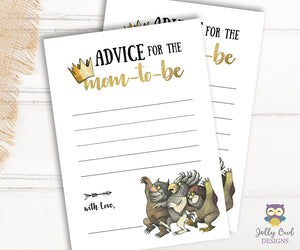 Where The Wild Things Are Themed Baby Shower Game Card Advice for the Mom To Be