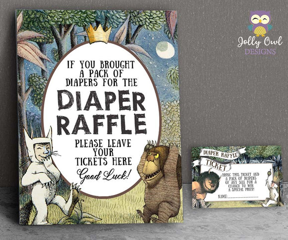 Where The Wild Things Are Baby Shower - Diaper Raffle Sign and Tickets