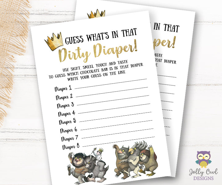 Where The Wild Things Are Baby Shower Game Card - Dirty Diaper Game – Jolly Owl Designs for Dirty Diaper Game Printable Free