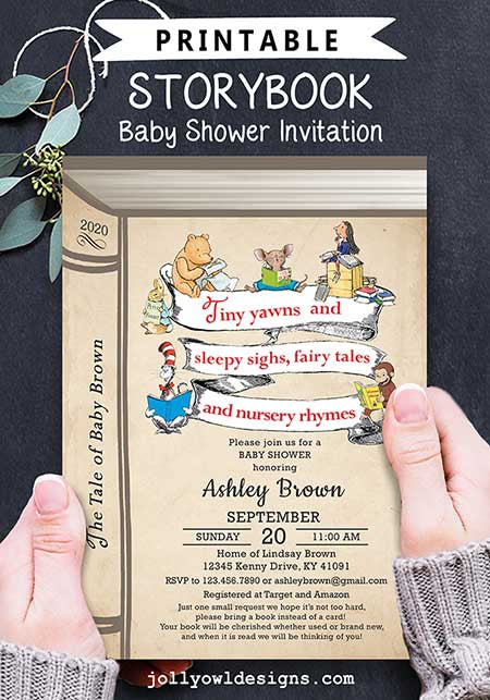 Book Themed or Storybook Baby Shower Invitation Nursery Rhyme