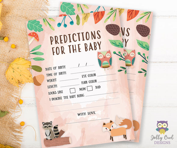 Woodland Baby Shower Game Card - Predictions for the Baby