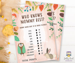 Woodland Baby Shower Game Card - Who Knows Mommy Best?